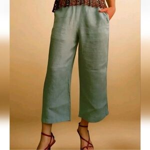 Cynthia Rowley Palazzo Pants Wide Leg Cropped Linen Boho Festival Boho Green M